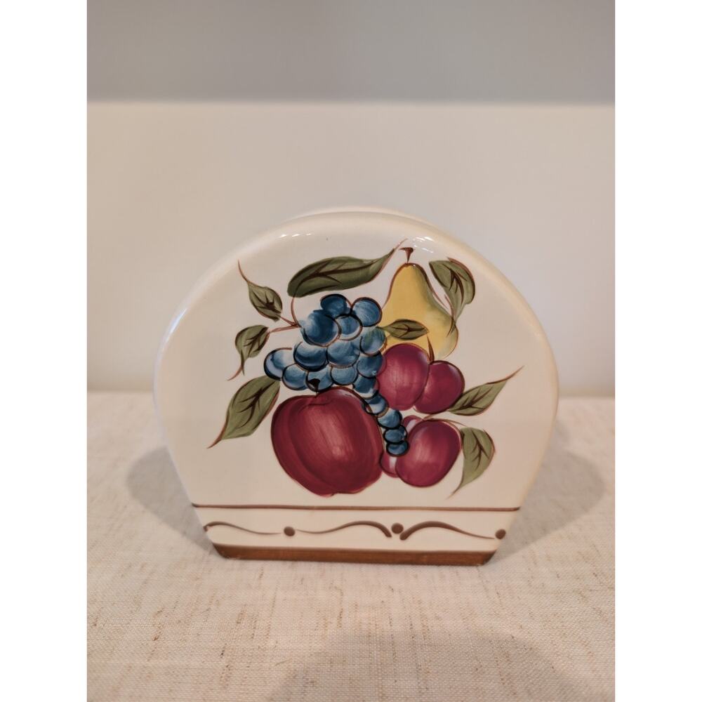 Vintage Around the Orchard Napkin Holder by Home – Fruit Motif Apples, Pears